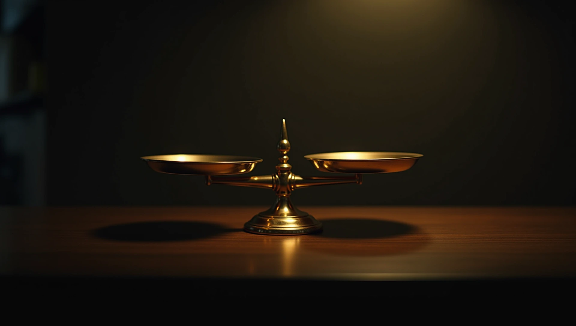 A small brass balance scale with its two pans almost level.